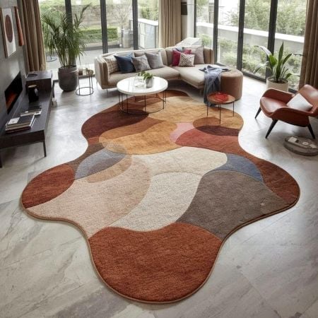 Handcrafted Abstract Organic Shape Area Rug for Living Room